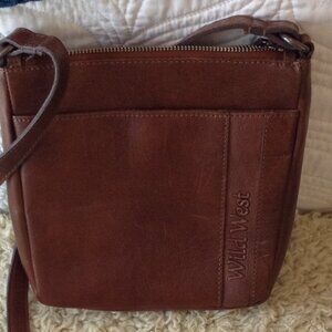 VTG Wild West LA Brown Leather Western Crossbody; Embossed; Rodeo, Cowgirl Chic